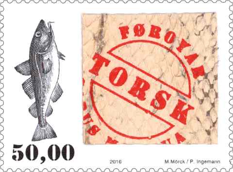 Fiskfrimärke med torskskinn